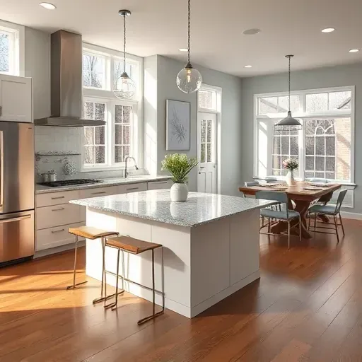 Modern kitchen remodel in Washington PA with sleek cabinetry, granite countertops, and stainless steel appliances.