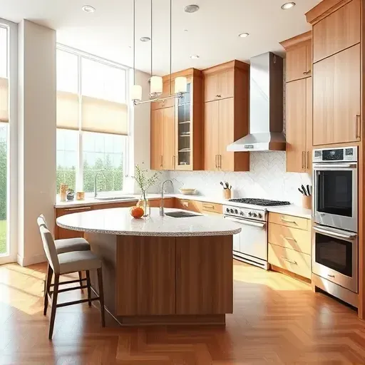 Recently remodeled Venetia PA kitchen with modern oak cabinets stainless steel appliances granite island tiled backsplash hardwood floor and open-concept decor