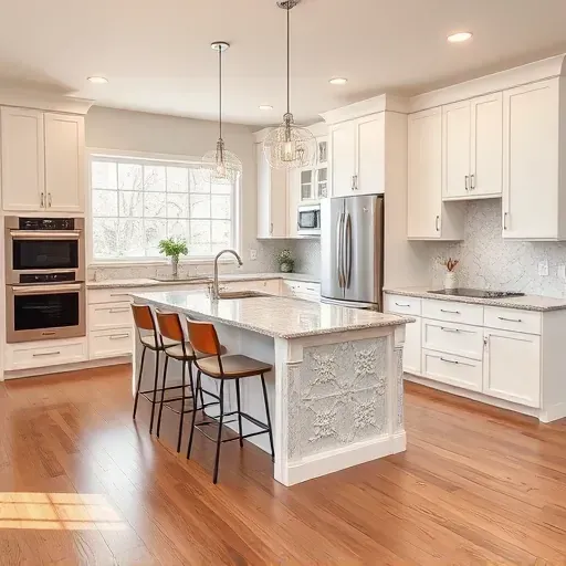 Modern kitchen remodel in Avella, PA, features white cabinetry, granite countertops, and stainless steel appliances.