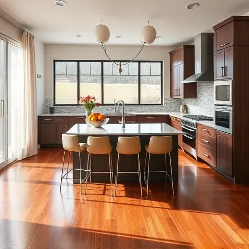 Modern kitchen remodel in Avella PA featuring granite countertops, stainless steel appliances, and dark wood cabinetry.