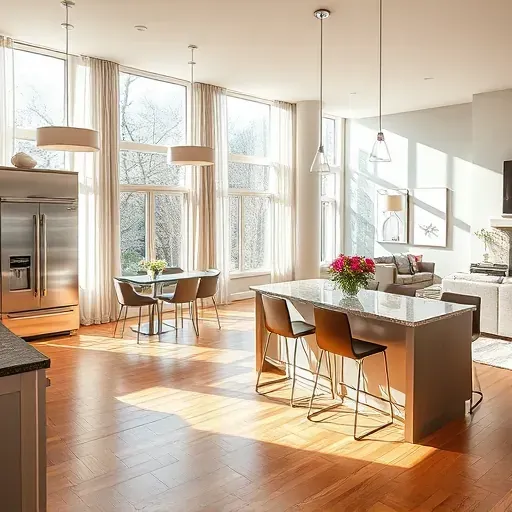 Open-concept living space in Bethel Park features a modern kitchen, spacious island, and cozy living area design.