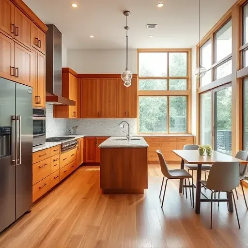 Remodeled Monongahela PA kitchen with warm wood cabinets granite countertops stainless appliances and large windows