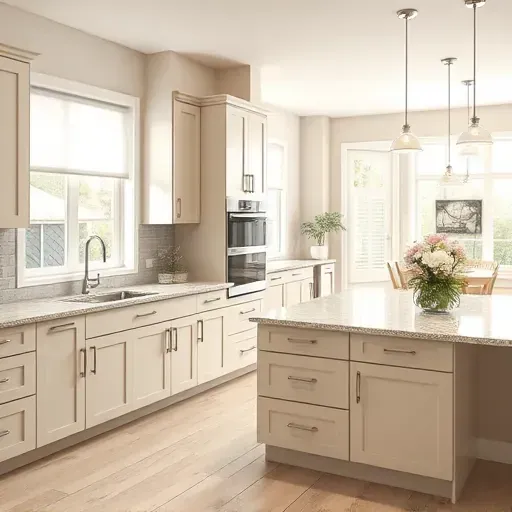 Refaced kitchen in Canonsburg PA with modern cabinetry, granite countertops, stylish backsplash, and bright organized space