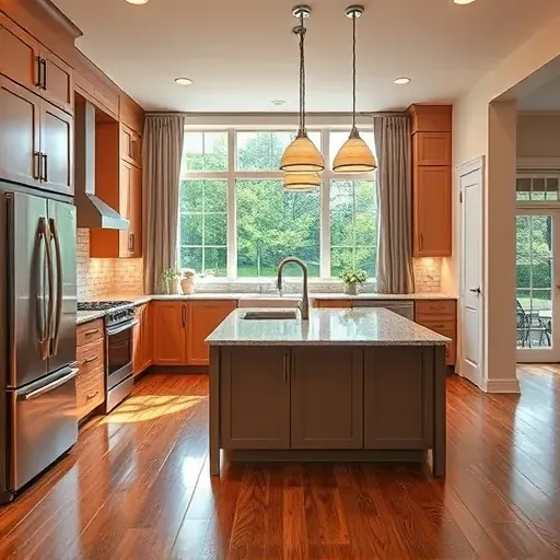 Modern East Washington PA kitchen with sleek cabinetry stainless steel appliances granite island pendant lighting subway tile backsplash hardwood floors and large windows