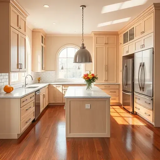 Modern kitchen remodel in Midway PA featuring quartz countertops, custom cabinetry, and stylish pendant lighting.