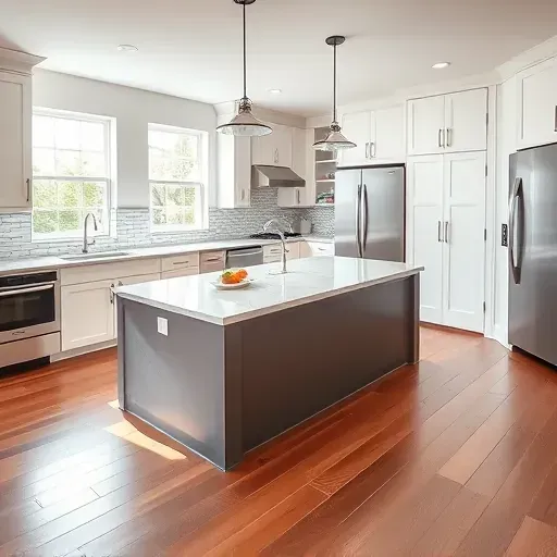 Sleek modern kitchen renovation in Robinson Township with high-end appliances, marble island, and natural light.