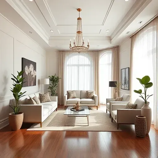 Elegant renovated living room in Finleyville PA with chic crown molding, modern hardwood, and tasteful decor.