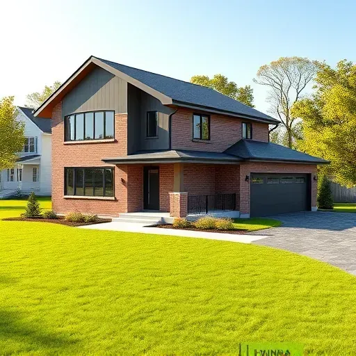 Modern Canonsburg home with large windows, sleek design, manicured lawn, driveway, mature trees, and sunny sky