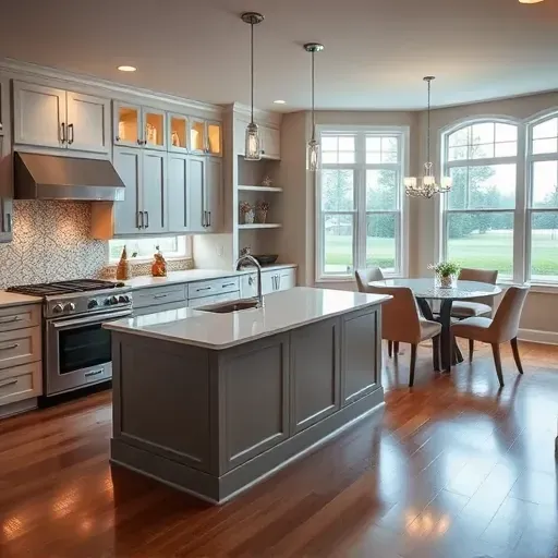 Completed kitchen remodel in Washington PA featuring sleek cabinetry, polished countertops, spacious island, and natural light.
