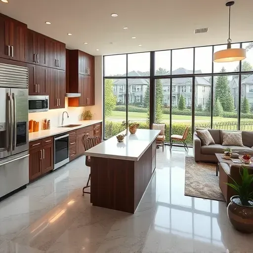 Modern kitchen remodel in North Strabane PA features walnut cabinetry, quartz countertops, and stainless steel appliances.