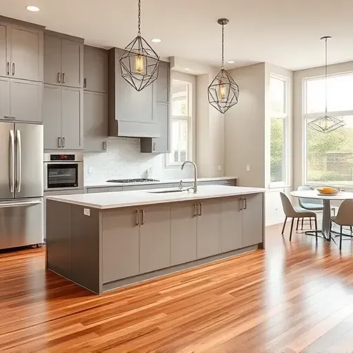 Remodeled Upper St. Clair kitchen with sleek matte cabinetry, stainless steel appliances, quartz island, and polished hardwood floors