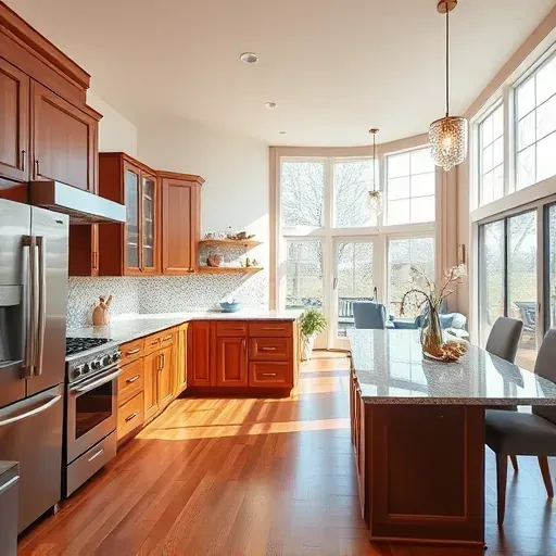 Remodeled East Washington PA kitchen with granite countertops stainless steel appliances custom wood cabinetry island pendant lighting tiled backsplash hardwood floors bright open living space