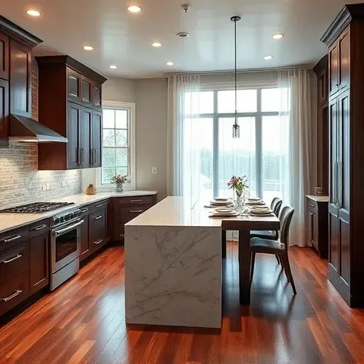 Elegant remodeled kitchen in Hickory, PA with marble countertops, custom cabinetry, and ambient lighting.