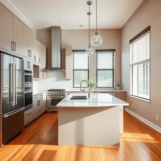 Modern kitchen remodel in Canonsburg PA with sleek cabinetry, stainless appliances, quartz countertops, and bright ambiance.