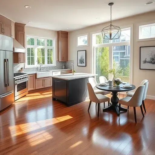 Modern kitchen remodel in Pleasant Hills PA with sleek appliances, granite countertops, and natural light-filled design.
