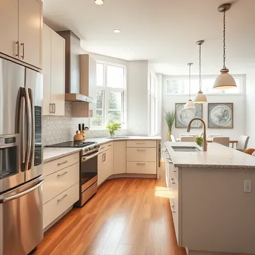 Modern kitchen remodel in Bridgeport PA with sleek cabinetry, stainless steel appliances, granite countertops, and natural light.