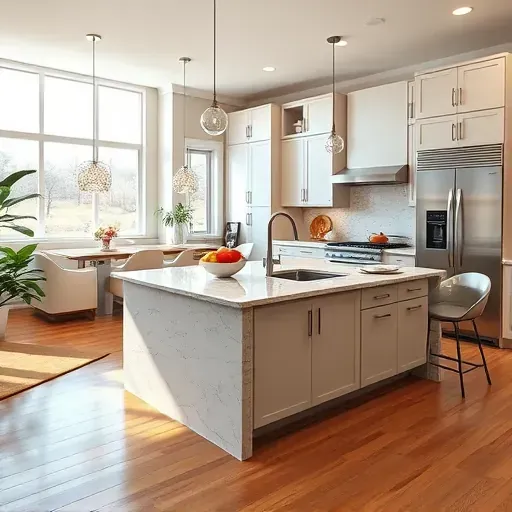 Modern kitchen remodel in Jefferson Hills PA featuring granite countertops, custom cabinetry, and stainless steel appliances.