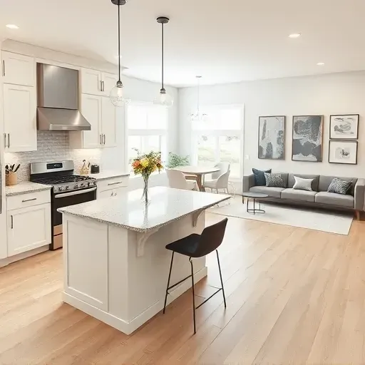 Modern kitchen remodel in Robinson Township, PA features white cabinetry, granite countertops, and stylish decor.