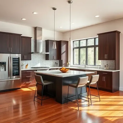 Modern kitchen in Lawrence PA featuring dark wood cabinets, granite countertops, and stylish decor in a welcoming layout.