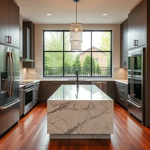 Renovated Houston kitchen with modern matte cabinets granite countertops stainless steel appliances and hardwood floors