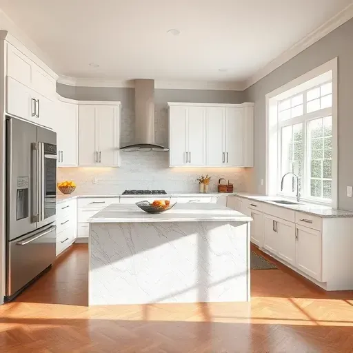 Interior of a modern kitchen in Canonsburg PA featuring sleek cabinetry, granite island, and stainless steel appliances.