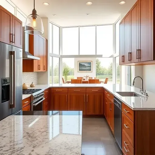 Renovated Houston PA kitchen with granite countertops stainless steel appliances custom wood cabinets sunlight bright space