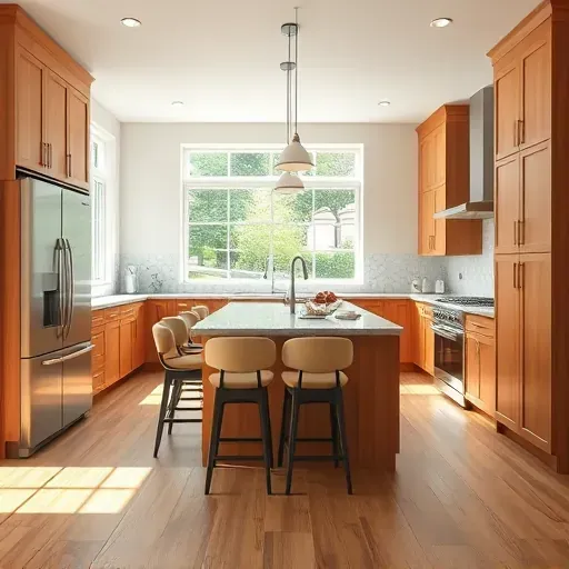 Kitchen remodeling in South Park PA featuring modern appliances, quartz countertops, wooden cabinetry, and natural light.