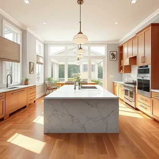 Remodeled Venetia PA kitchen with marble countertops stainless steel appliances custom wood cabinetry large island natural light hardwood flooring elegant backsplash open-concept