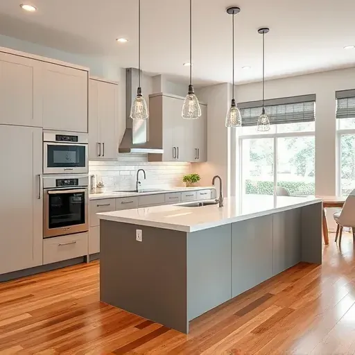Renovated modern kitchen in Canonsburg PA with sleek cabinetry, quartz island, stainless steel appliances, and natural light.