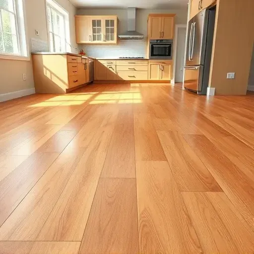Pristine hardwood kitchen flooring with warm oak planks, seamless installation, natural grain, in a modern canonsburg PA kitchen