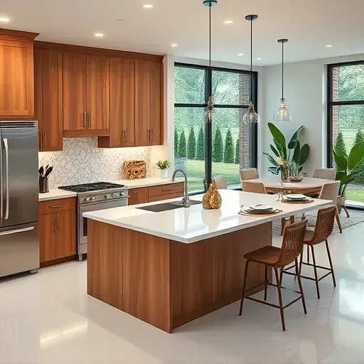 Modern kitchen remodel in Washington PA with sleek cabinets, quartz island, glass tile backsplash, and open layout.