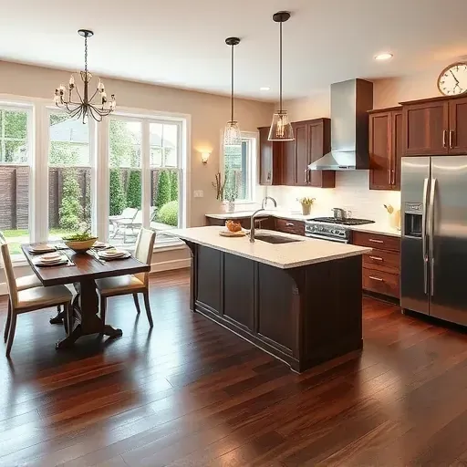 Modern remodeled kitchen in McDonald PA with sleek cabinetry, stainless steel appliances, quartz countertops, and cozy dining area.