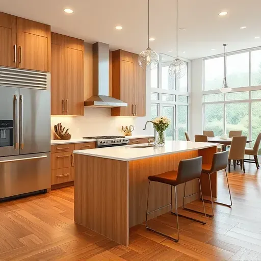 Remodeled Collier Township kitchen with modern wood cabinets, quartz countertops, stainless steel appliances, and hardwood floors