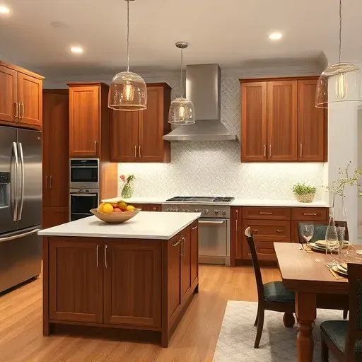Modern kitchen remodel in East Washington PA features wooden cabinetry, quartz countertops, and elegant decor.