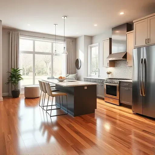 Modern kitchen remodel in Peters Township PA featuring granite countertops, stainless appliances, and elegant cabinetry.