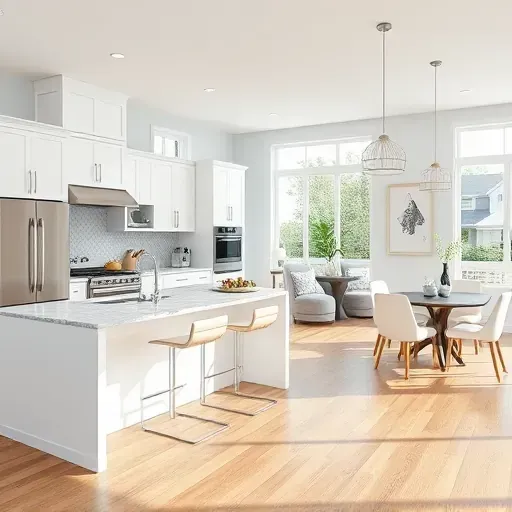 Remodeled modern kitchen in Collier Township, PA, featuring sleek cabinetry, quartz countertops, and hardwood floors.