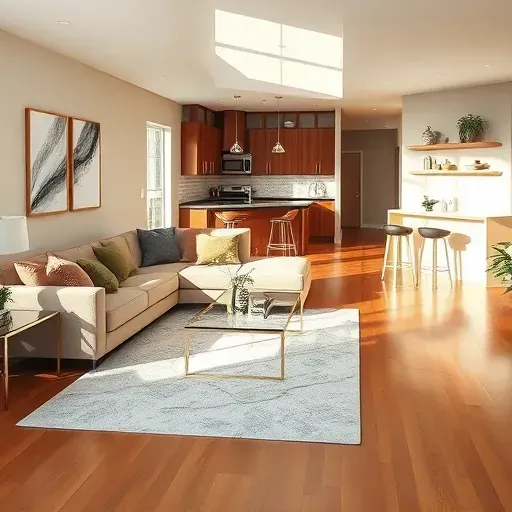 Stunning remodeled living room in Lawrence PA with modern furnishings, natural light, and polished hardwood flooring.