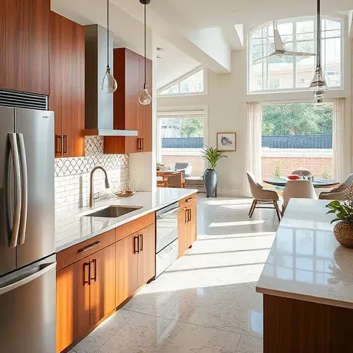 Renovated kitchen in Southpointe PA with quartz countertops, stainless appliances, and custom cabinetry in natural light.