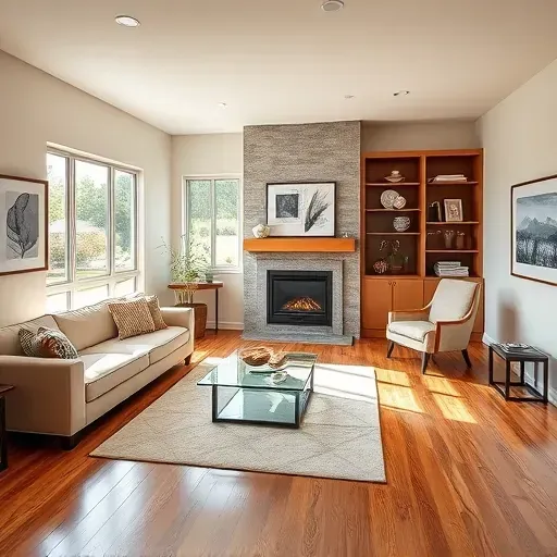 Modern living room in Bridgeport PA with natural light, hardwood floors, and stylish furnishings creating elegance.