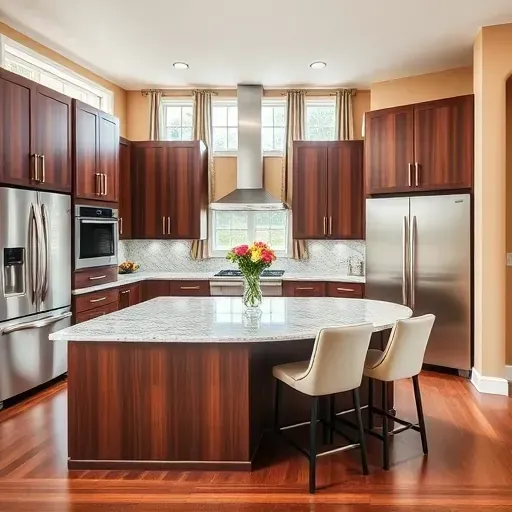 Modern kitchen remodel in Whitehall PA featuring dark cabinetry, granite countertops, and ample natural light.