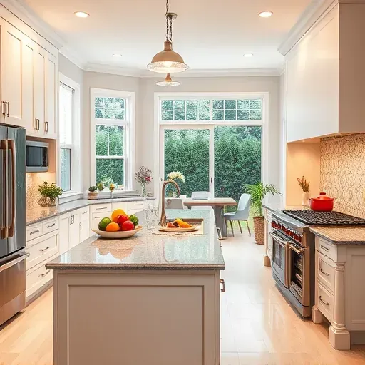 Elegant kitchen remodel in Mount Lebanon PA with white cabinetry, gray marble countertops, and stainless steel appliances.