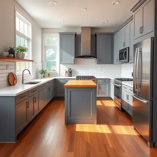 Freshly renovated kitchen in South Park PA with modern design, sleek cabinetry, stainless steel appliances, and butcher block island.