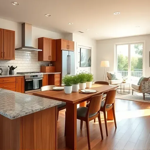 Modern kitchen remodel in Charleroi PA features granite countertops, custom cabinets, and cozy dining area with natural light.