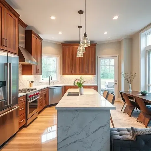 Modern kitchen remodel in Robinson Township PA featuring stainless steel appliances, custom cabinetry, and elegant lighting.