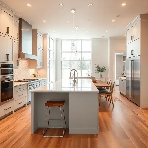 Renovated Hendersonville PA kitchen with soft matte cabinetry, quartz island, stainless steel appliances, and natural light
