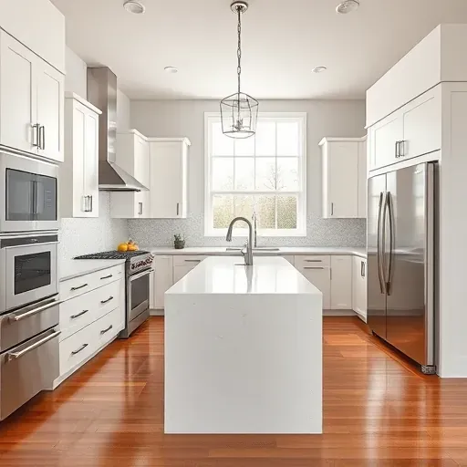 Newly remodeled kitchen in Canonsburg PA with modern cabinetry, quartz countertop, and elegant fixtures in bright natural light.