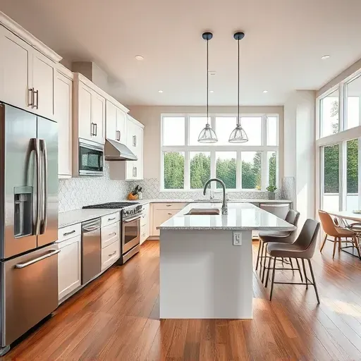 Recently remodeled modern kitchen in Bridgeport PA with sleek cabinetry stainless steel appliances marble island LED lighting and open-concept design