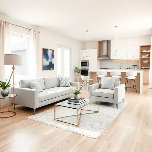 Inviting open-concept living space in Whitehall, PA with modern design, hardwood floors, and stylish decor.