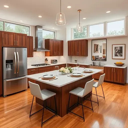 Modern kitchen remodel in Meadowlands PA with walnut cabinetry, quartz countertops, and stylish decor for elegance.