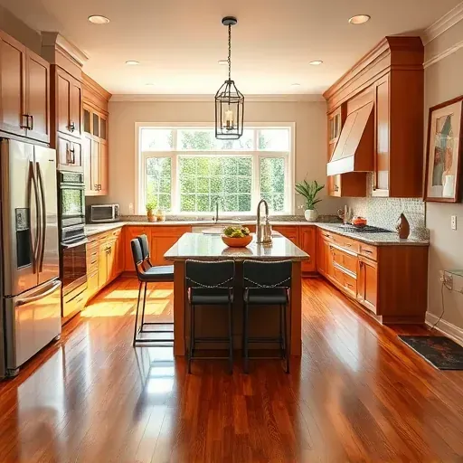 Modern kitchen remodel in Hendersonville PA with granite counters, stainless steel appliances, and elegant decor.
